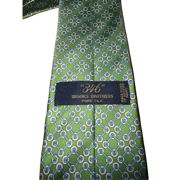 Brooks Brothers Lime Green Horse bit Print Handmade 100% Silk Neck Tie - Picture 2 of 5